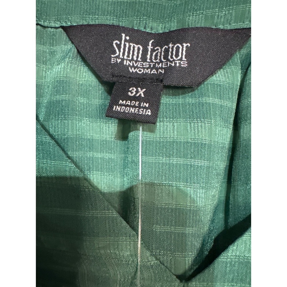 Slim Factor by Investments Green Striped V-Neck Balloon Sleeve Blouse 3X NEW - Picture 3 of 7